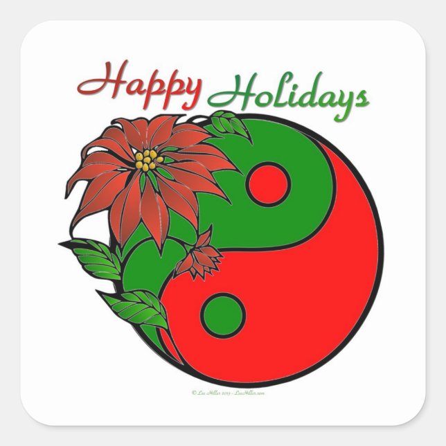Christmas Yin Yang Poinsettia Quadratischer Aufkleber (Vorderseite)