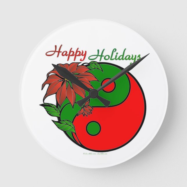 Christmas Yin Yang Poinsettia Runde Wanduhr (Vorderseite)