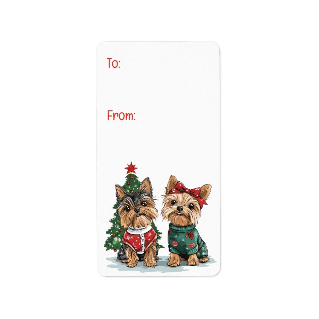 Christmas Yorkie Dogs Adressaufkleber (Vorne)