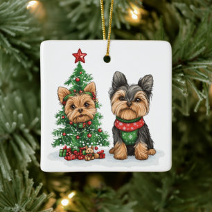 Christmas Yorkie Dogs Keramikornament