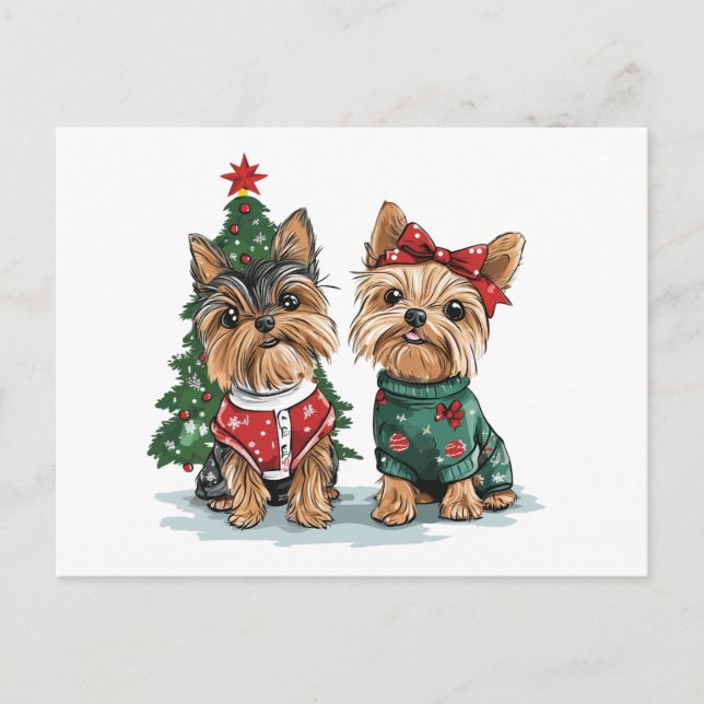 Christmas Yorkie Dogs Postkarte (Vorderseite)