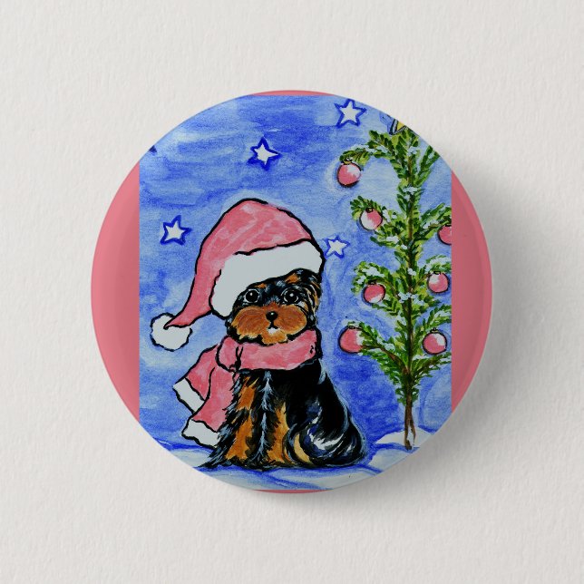 Christmas Yorkie Poo Button (Vorderseite)