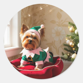 Christmas Yorkie Runder Aufkleber
