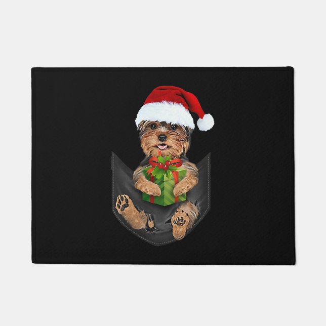 Christmas Yorkie - Yorkshire Terrier in Pocket Fußmatte (Vorderseite)