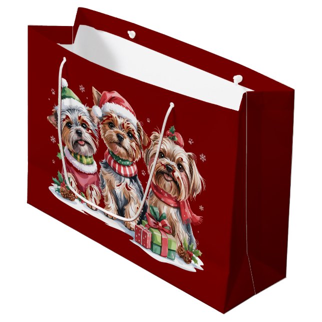 Christmas Yorkshire Terrier Dog Lovers Große Geschenktüte (Vorderseite Schrägansicht)