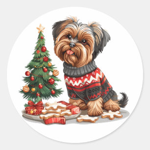 Christmas Yorkshire Terrier Dogs Runder Aufkleber