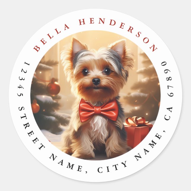 Christmas Yorkshire Terrier Round Stickers (Vorderseite)