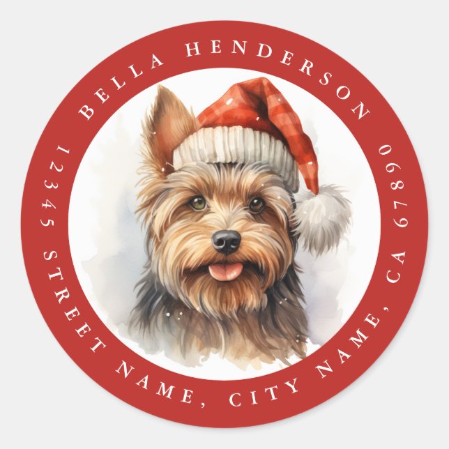 Christmas Yorkshire Terrier Round Stickers (Vorderseite)