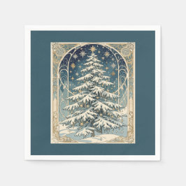 Christmas Yule Tree With Snow Laden Branches Serviette