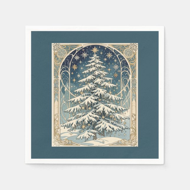 Christmas Yule Tree With Snow Laden Branches Serviette (Vorderseite)