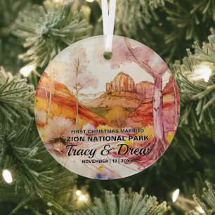 Christmas Zion Nationalpark Verheiratetes Paar Bla Ornament Aus Glas