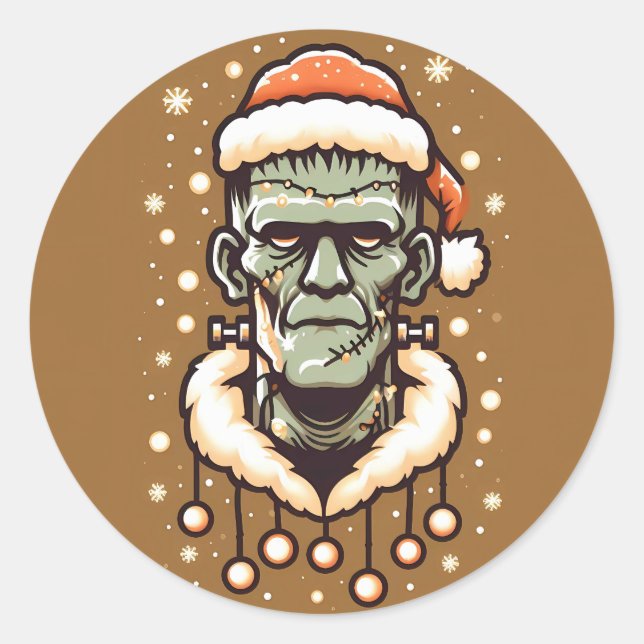 Christmassy Frankenstein Runder Aufkleber (Vorderseite)