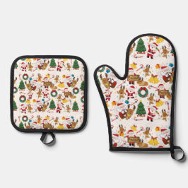 christmast pattern ofenhandschuh & Topflappen-Set