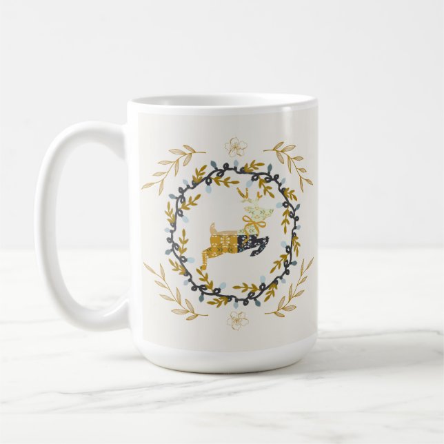 Christmastime Deer with Wreath Yellow Cream Kaffeetasse (Links)