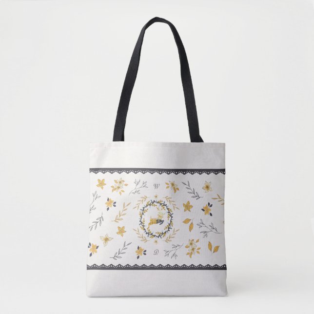 Christmastime Deer Yellow Cream Floral Blue Tasche (Vorderseite)