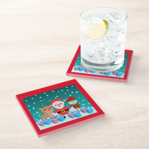 CHRISTMASTIME MIT SANTA UND SEINEN FREUNDEN GLAS C GLASUNTERSETZER