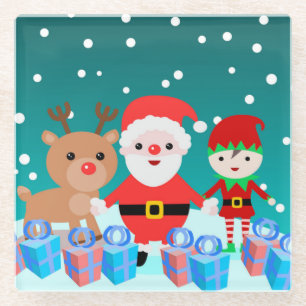 CHRISTMASTIME MIT SANTA UND SEINEN FREUNDEN GLASUNTERSETZER