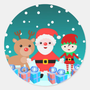 CHRISTMASTIME MIT SANTA UND SEINEN FREUNDEN RUNDER AUFKLEBER
