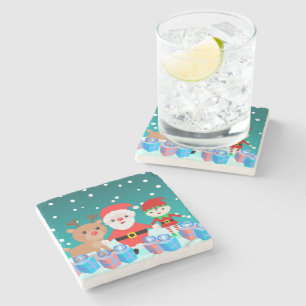 CHRISTMASTIME MIT SANTA UND SEINEN FREUNDEN STEINUNTERSETZER