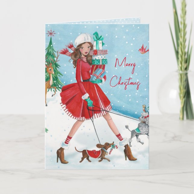 Christmis Shopping Girl - Carte de voeux de Noël (Devant)