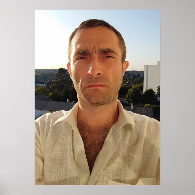 Christophe LEROY Chemise blanche balcon ciel bleu Poster (Vorne)