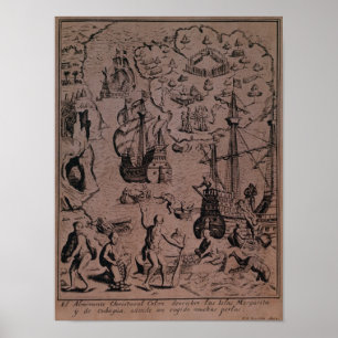 Christopher Colombus, der die Inseln entdeckt Poster