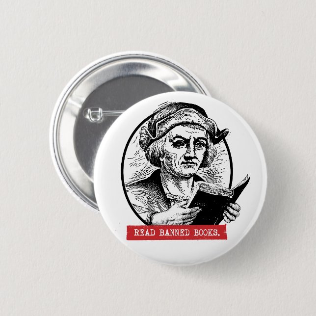 Christopher Columbus liest verbotene Bücher Button (Vorne & Hinten)