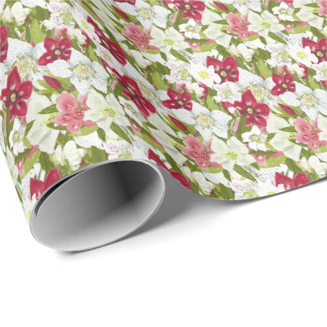 Christrosen-Anemonen-Blumen Geschenkpapier (Rolleneckpunkt)