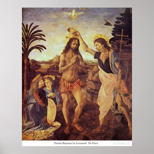 Christs Taufe von Leonardo Da Vinci Poster (Vorne)