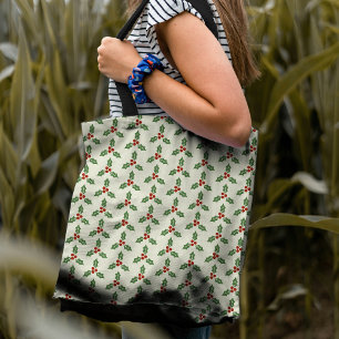 Christstachel-Muster Grüne Stechpalme Rote Beeren Tasche