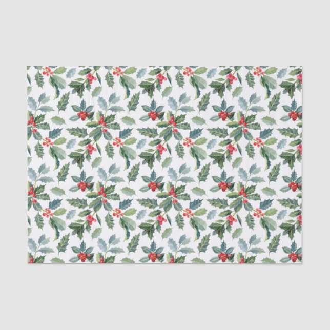 Christsternenblätter und -beeren auf Weiß Seidenpapier (Vorderseite)
