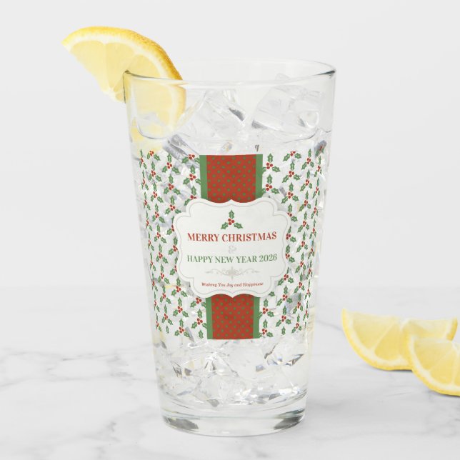 Christsternenmuster Grüne Stechpalme Rote Beeren Glas (Vorderseite Ice)