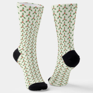 Christsternenmuster Grüne Stechpalme Rote Beeren Socken