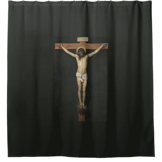 Christus am Kreuz (Glaube) (Velazquez) gekreuzigt Duschvorhang (Vorderseite)