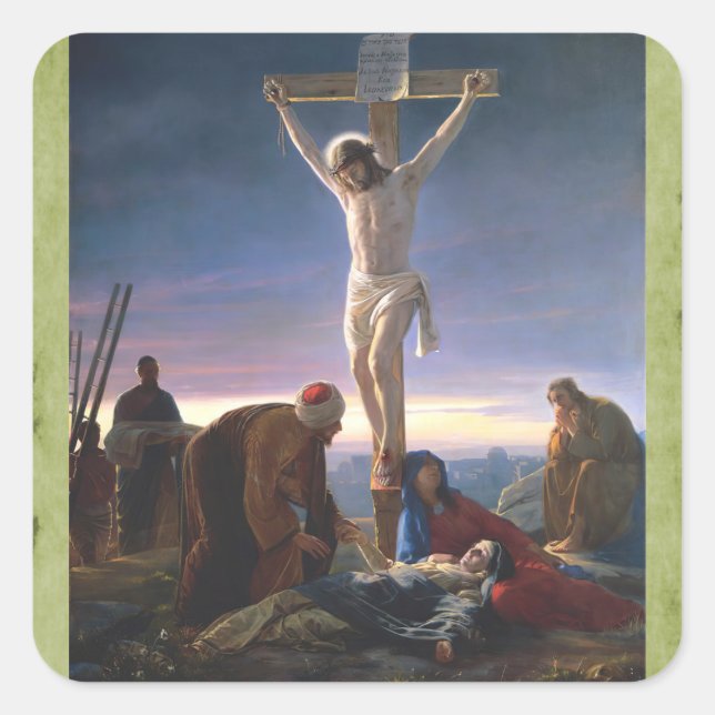 Christus am Kreuz Quadratischer Aufkleber (Vorderseite)