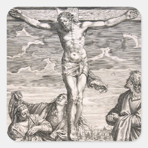 Christus am Kreuz von Agostino Carracci Quadratischer Aufkleber