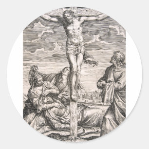 Christus am Kreuz von Agostino Carracci Runder Aufkleber