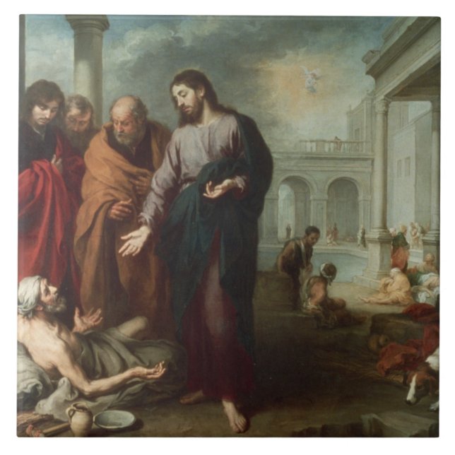 Christus am Pool von Bethesda, 1667-70 (Öl auf Ca Fliese (Vorderseite)