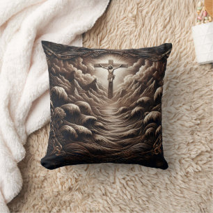 Christus auf dem Kreuz inmitten von Wellen und Ber Kissen