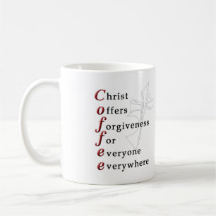 Christus bietet Verzeihen für jeder überall an Kaffeetasse