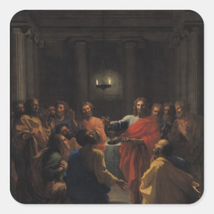 Christus, der die Eucharistin einführt Quadratischer Aufkleber