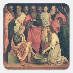 Christus, der die Füße der Schüler wäscht Quadratischer Aufkleber