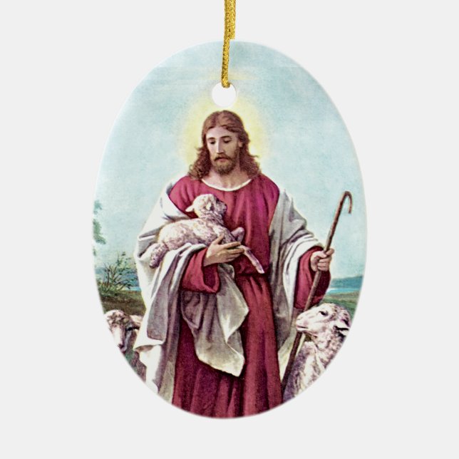 Christus Der gute Hirte Bernard Plockhorst 1878 Keramik Ornament (Vorne)