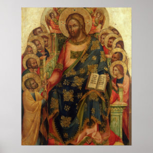 Christus, der von Heiligen und Engeln begeistert i Poster