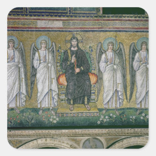 Christus enthront mit den Engeln 2 Quadratischer Aufkleber