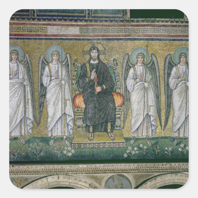 Christus enthront mit den Engeln 2 Quadratischer Aufkleber (Vorderseite)