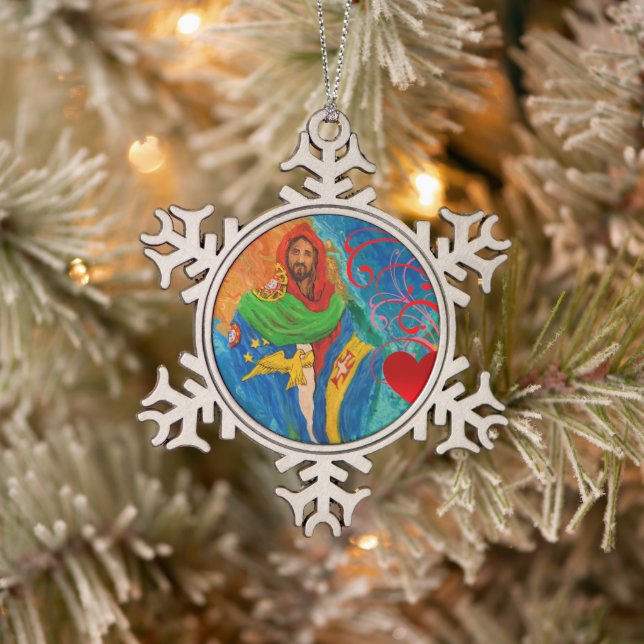 Christus für Portugal Schneeflocken Zinn-Ornament (Baum)