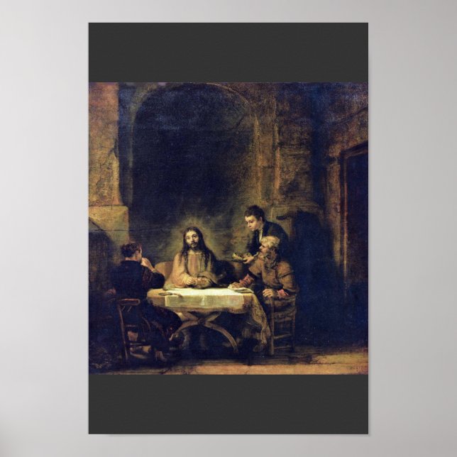 Christus im Emmaus bei Rembrandt Harmensz. Van Rij Poster (Vorne)