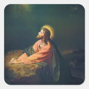 Christus im Garten Gethsemane Christliche Malerei Quadratischer Aufkleber