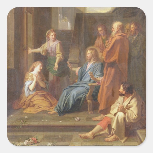 Christus im Haus von Martha und Maria Quadratischer Aufkleber (Vorderseite)